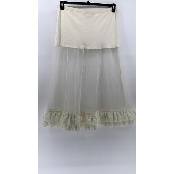 KAREN ALEXANDER Women's Cream Mesh Ruffle Midi Skirt SZ 8 - Picture 2 of 10